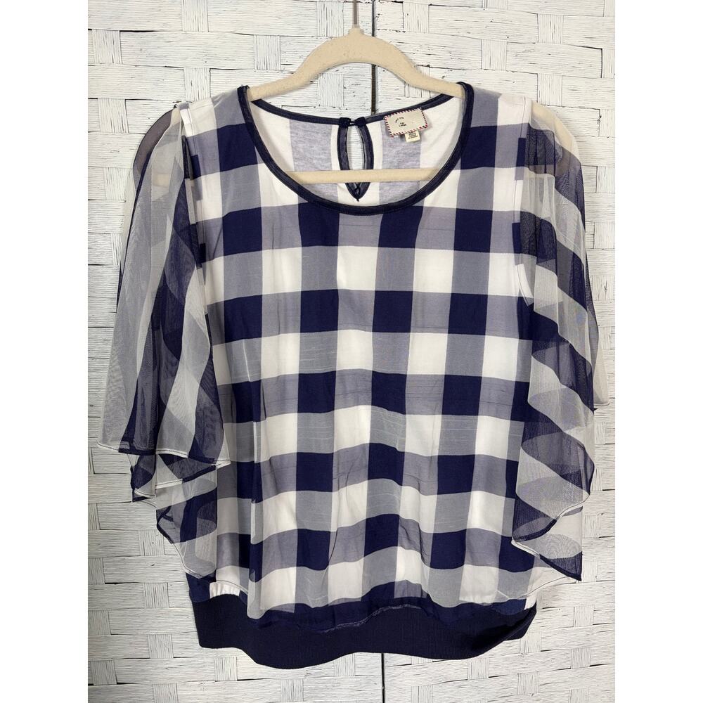 Anthropologie Postmark Elsie Blouse feminine flowy piece unique layered plaid